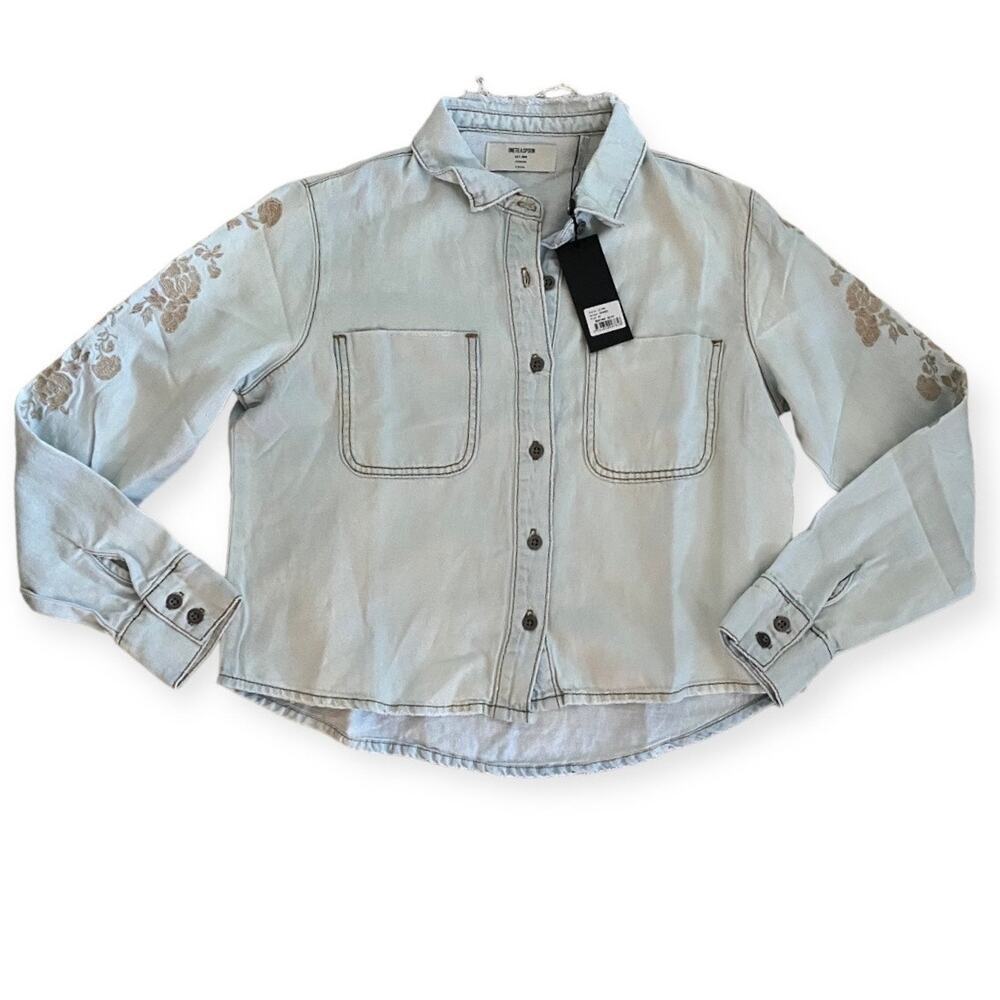 One Teaspoon Women's Western Cowgirl Button Up‎ Long Sleeve Shirt Linen Blend XS